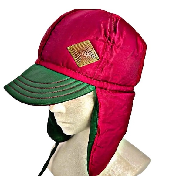 Vintage Nylon 70’s GUCCI Flight Hat Ear Flaps Block Red Green Reversible Cap EUC - Picture 1 of 16
